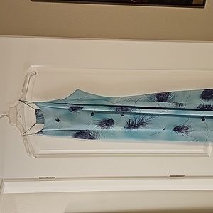 Aqua dress with gorgeous purple feather print, very goddess-like dress!